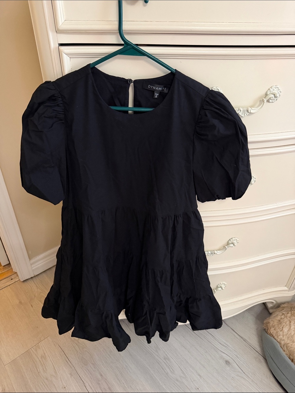 Dynamite Black Puff-Sleeve Tiered Mini Dress